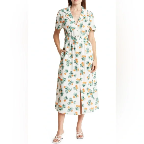 WEWOREWHAT Camp Collar Linen Shirt Dress In Multi